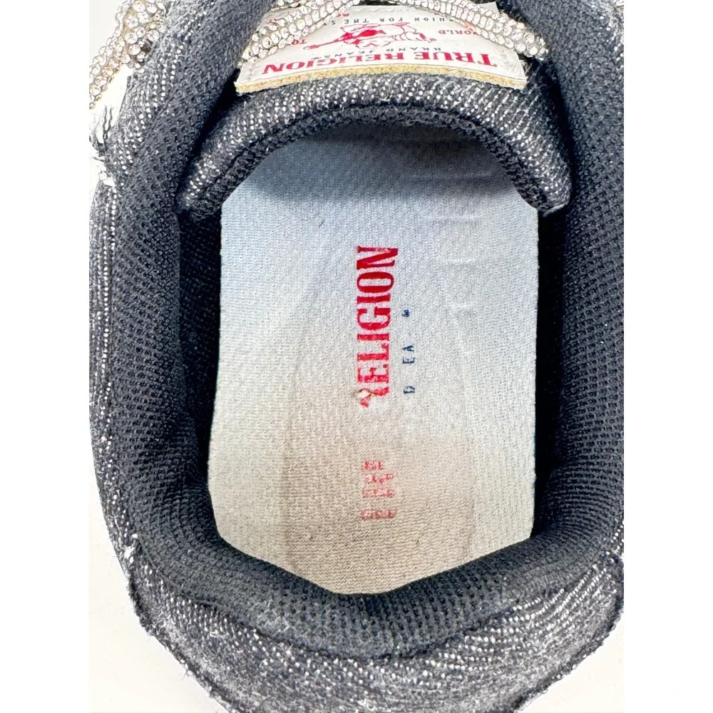 True Religion Sneakers Kids Size 9 Black White Denim Rhinestone Casual Shoes